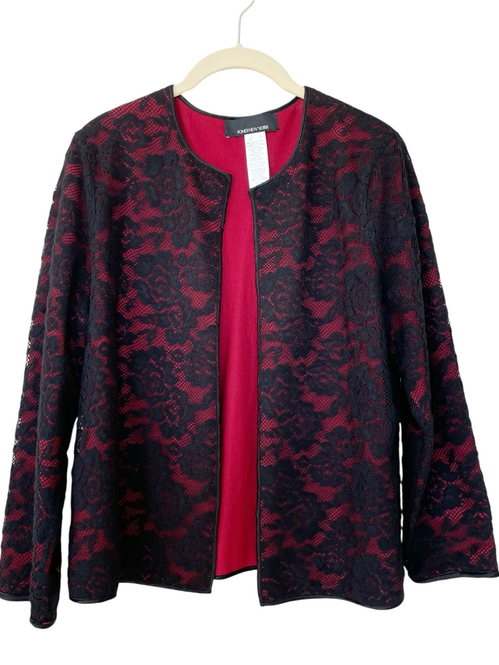 Jones New York Red and Black Lace Overlay Jacket